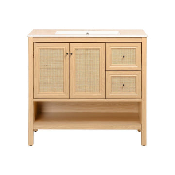Jasper Rattan Modern Coastal 2-Shelf Bath Vanity Cabinet Only (Sink Basin Not Included)